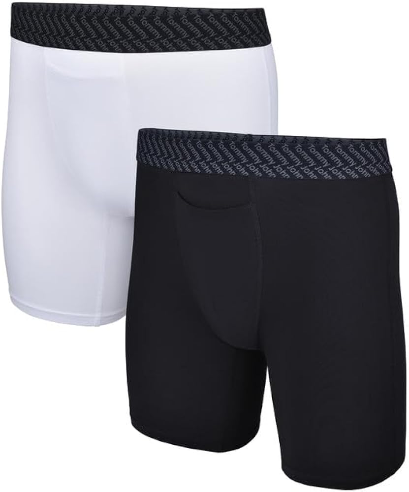 Tommy John Men’s Boxer Brief 8” - 2 pack - Underwear - Cotton Basics Boxers with Supportive Contour Pouch - Naturally Breathable Stretch Fabric (White/Black, XX-Large)