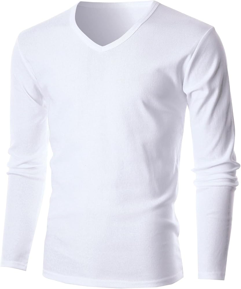 LONGBIDA Men's Thermal Underwear V-neck T-Shirt Slim Fit Lightweight Long Sleeve Pullover