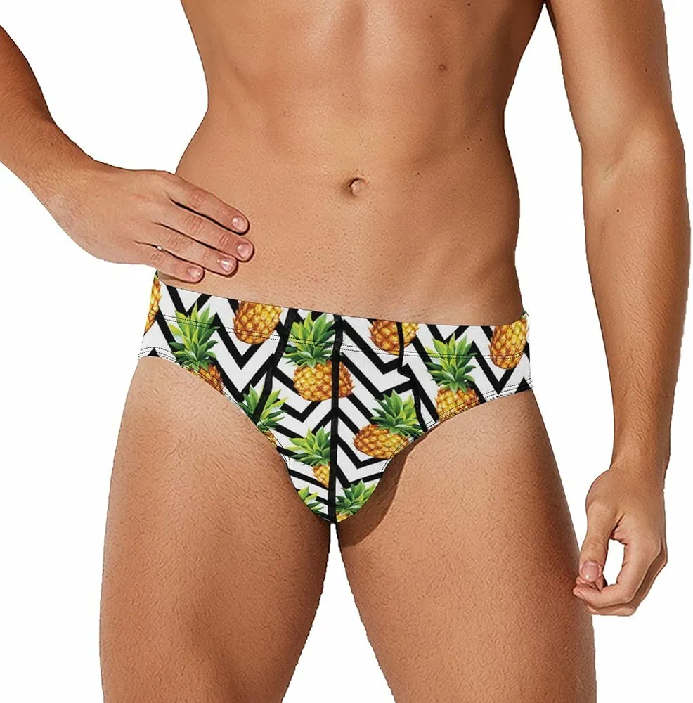 Pineapple on Geometrical Men's Underwear Briefs Breathable Underpants with Stretch Waistband