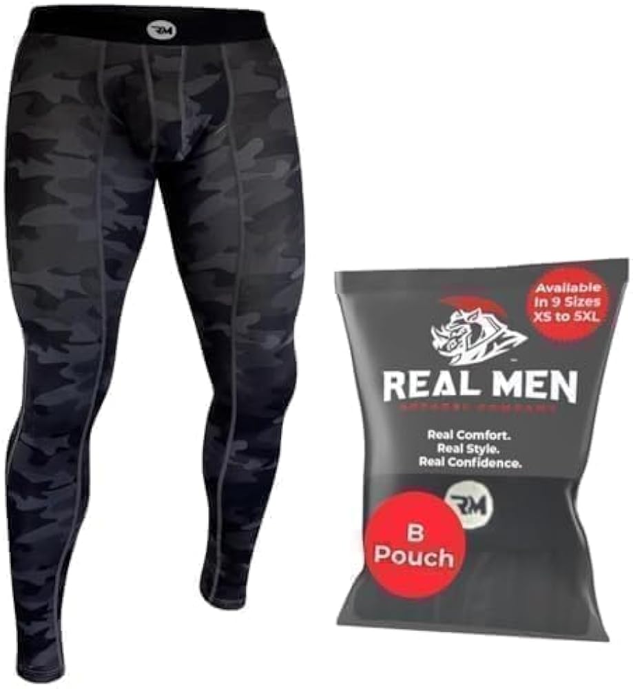 Real Men Pouch Running Tights Legging XL B Pouch Nylon 1 Pk Grey Camo Black Waistband