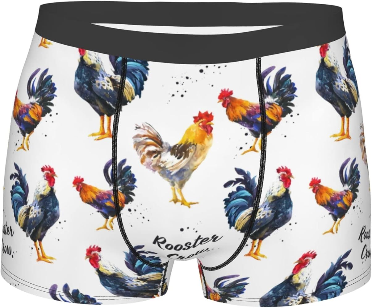 Men's Underwear Boxer Briefs Rooster Chicken Soft Breathable Stretch Underwear Trunks with Bulge Pouch for Men Boys