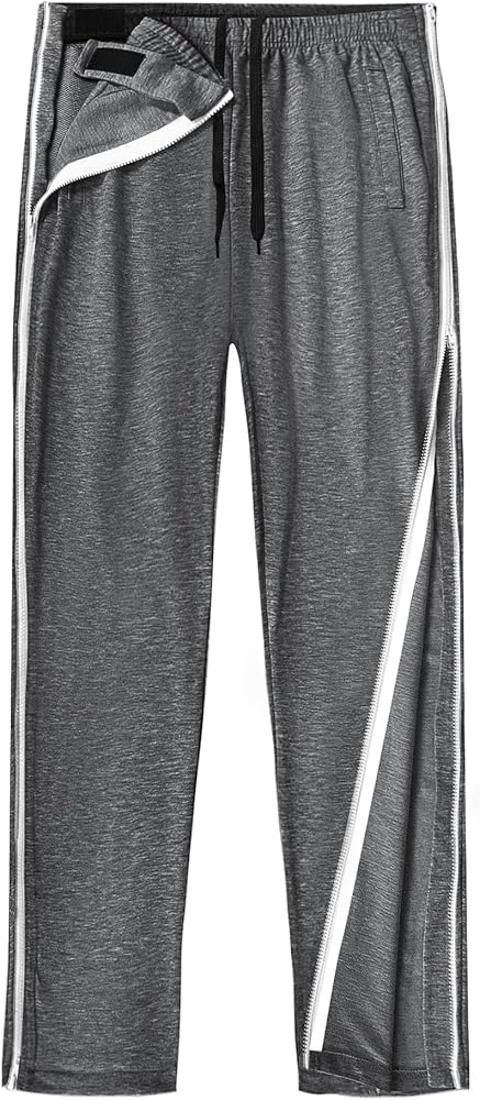 Unisex Tearaway Pants with 2 Side Zippers Snaps for Post Surgery Men Cotton Rip Off Breakaway Pant for Hip Replacement