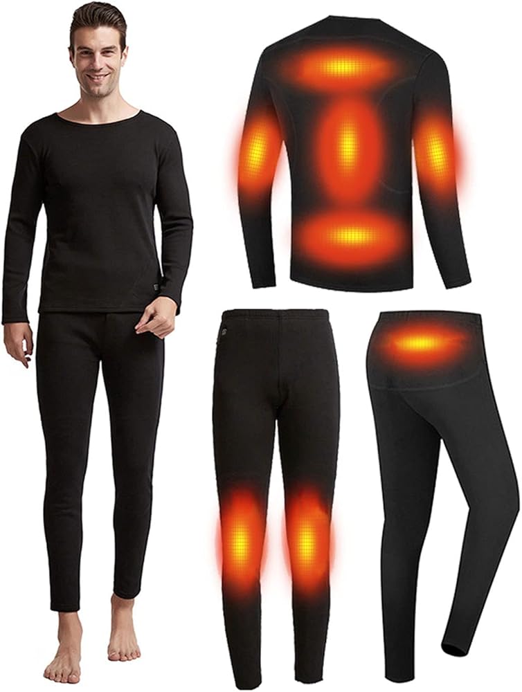 Mens Electric Heated Thermal Underwear set Men's Travel Heated Pants and Shirt, USB Mens Thermal Underwear set