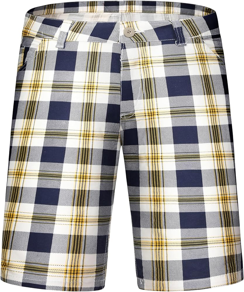 Lars Amadeus Men's Summer Plaid Shorts Slim Fit Flat Front Pattern Short Pants