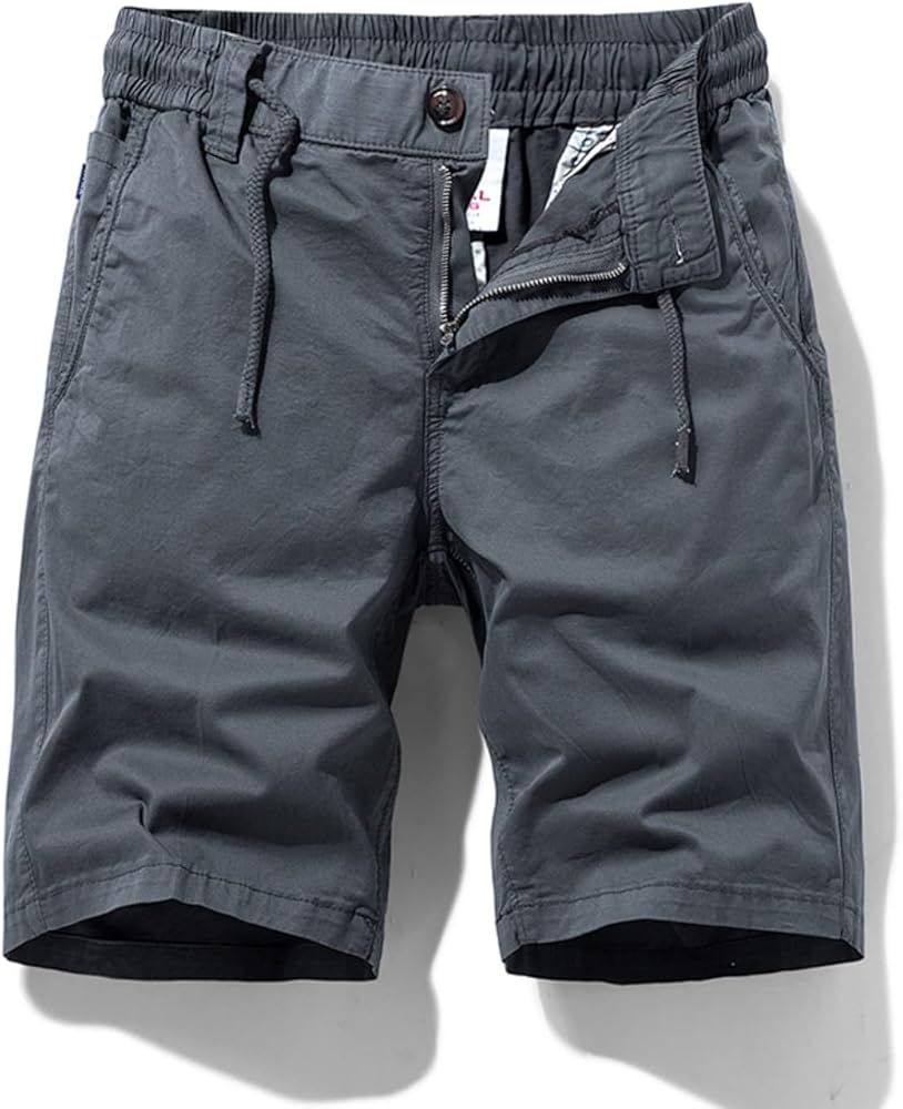 通用 Men's Breathable Cotton Plain Dyed Shorts Elastic Waistband Summer Sport Short Pants Drawstring Closure Shorts070