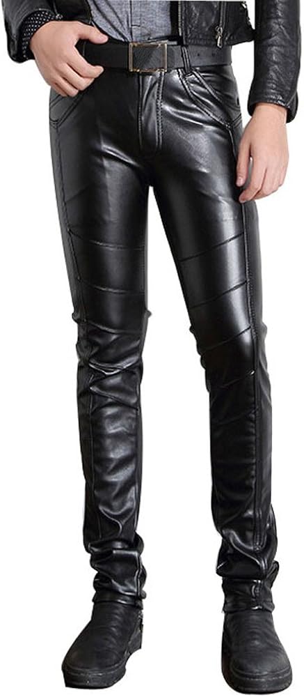 Moonwalk Men`s Faux PU Leather Skinny Black Biker Pants 35 Black