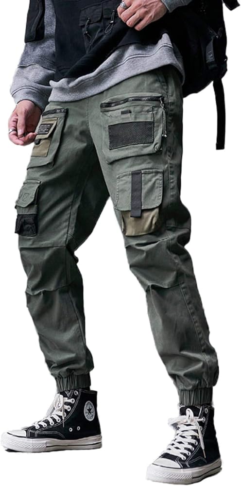 Mens Fashion Hip-hop Jogger Patchwork Pockets Baggy Streetwear Cargo Pants