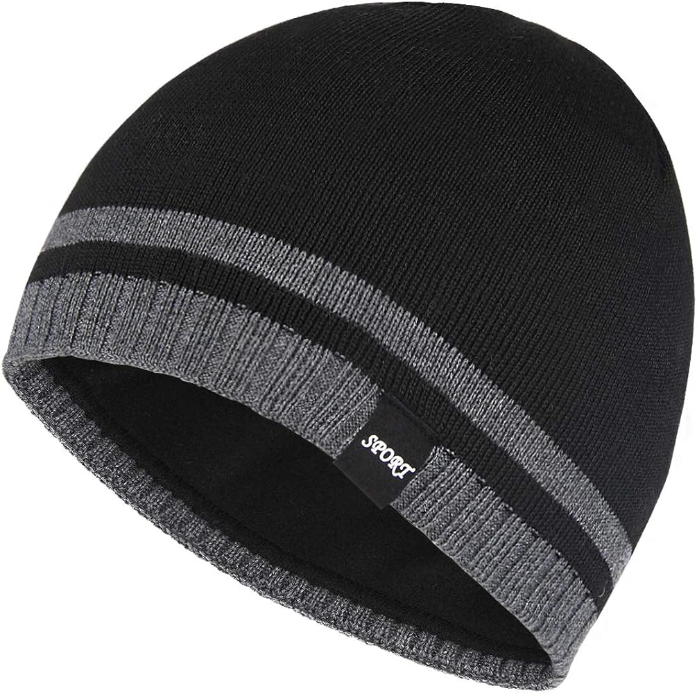 Mens Winter Beanie Hat Warm Knit Cuffed Plain Toboggan Ski Skull Cap (3 Patterns)