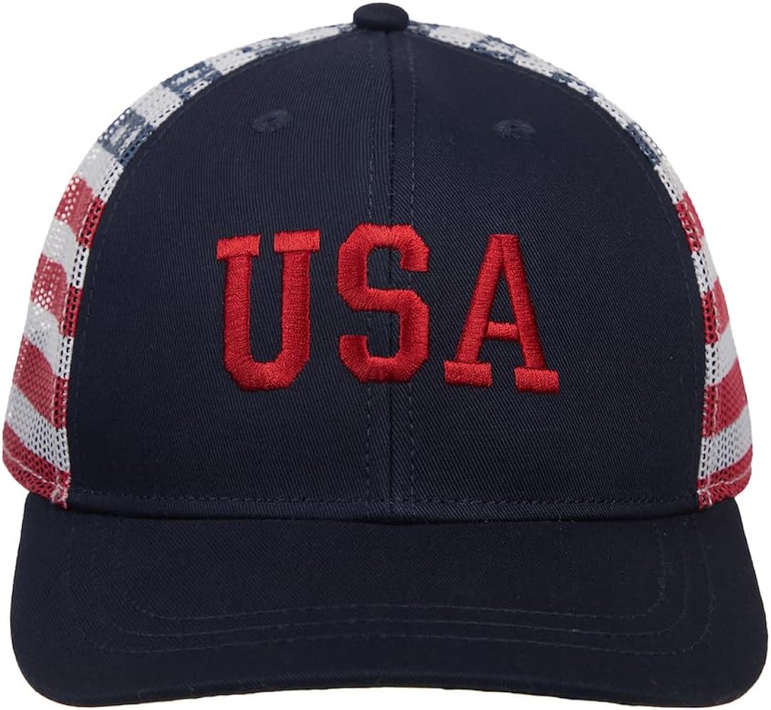 Bioworld 4th of July American Flag USA Blue Trucker Hat