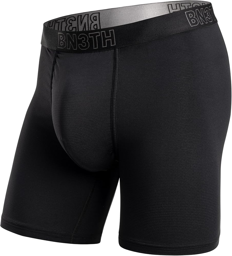 BN3TH Men's Pro-Ionic Boxer Briefs with 3-D Pouch - Advanced Anti-Odor, Breathable Athletic Underwear,Black-X-Large