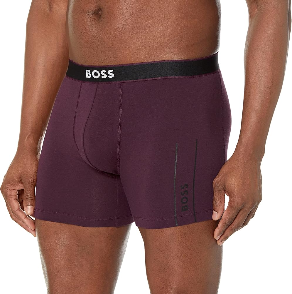 BOSS Men's Side Logo Cotton Stretch Boxer Brief, Eggplant, S