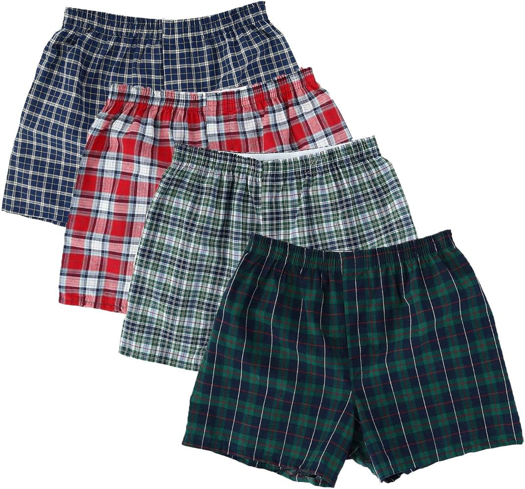 Fruit of the Loom Men's Woven Tartan and Plaid Boxer Multipack, Assorted Tartan (4 Pack), 3X-Large