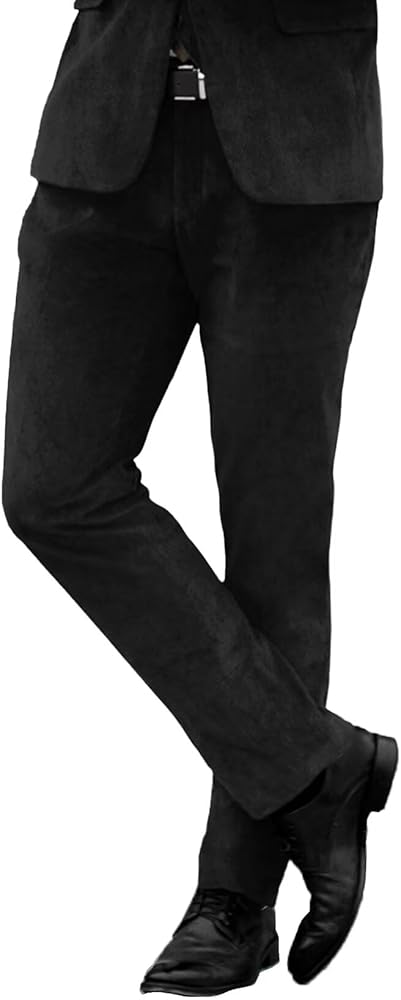 Men's Velvet Dress Pants for Prom Business Trousers Adjustable Waist Mid Rise for Men