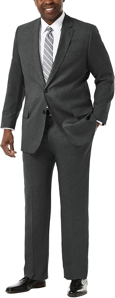 Haggar Men's Big and Tall J.m Premium Stretch Classic Fit 2-Button Coat, Medium Grey, 58R with Plain Front Pant, Medium Grey, 50Wx30L