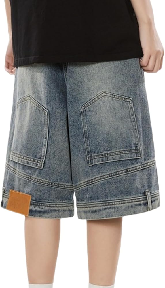 Mens Baggy Jorts Y2k Hip Hop Shorts Goth Skater Pants Grunge Demin Shorts Cargo Jean Shorts for Men