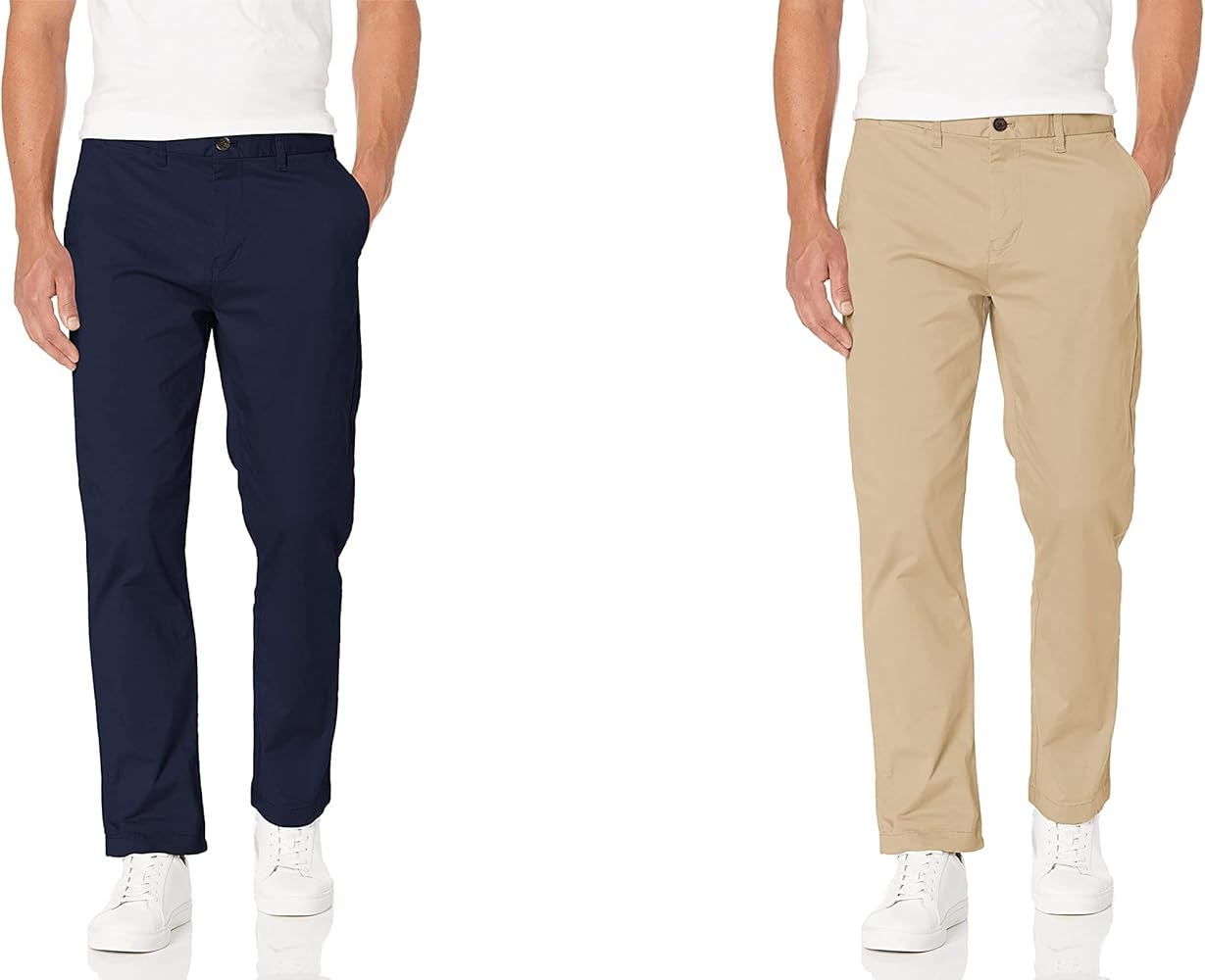 Tommy Hilfiger Men's Comfort Stretch Cotton Chino Pants in Custom Fit (Navy/Mallet Bundle)