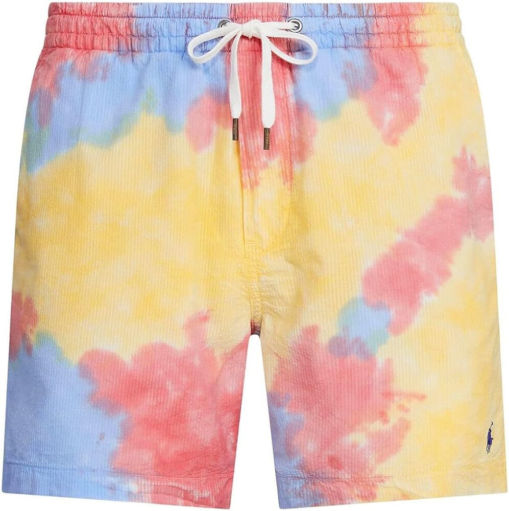 POLO RALPH LAUREN Men`s 6" Cotton Seersucker Tie Dyed Classic Fit Shorts (R(1001)/Y, X-Large)