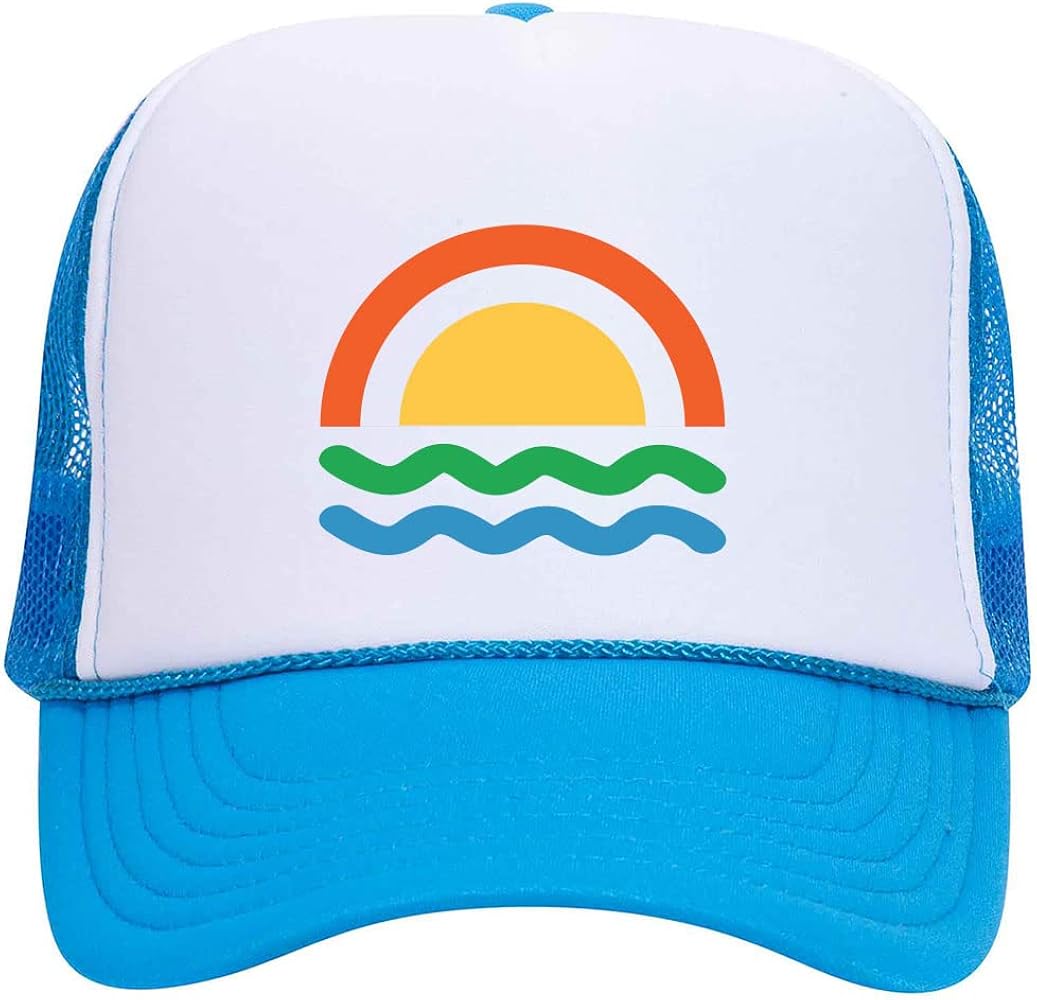 Sun Wave Retro Color Printed Neon 5 Panel High Crown Foam Mesh Back Trucker Hat - for Men and Women