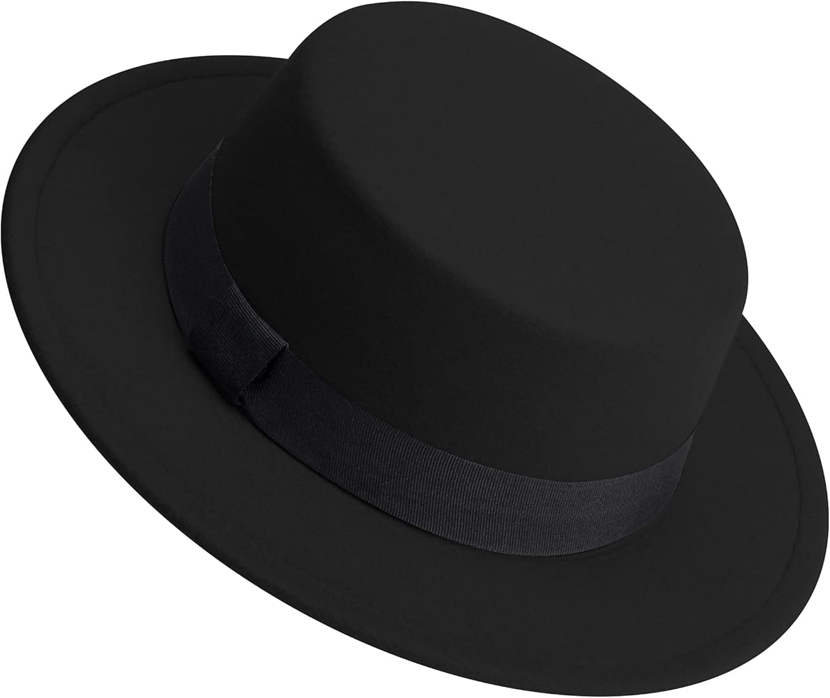 Classic Fedora Hat Flat Top Hat Felt Pork Pie Hat Wide Brim Church Derby Cap for Women and Men