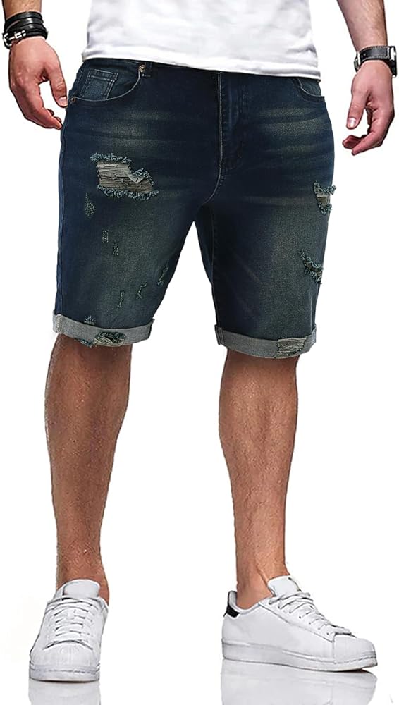 Men's Casual Slim Fit Jean Shorts Stretch Skinny Denim Jorts for Summer