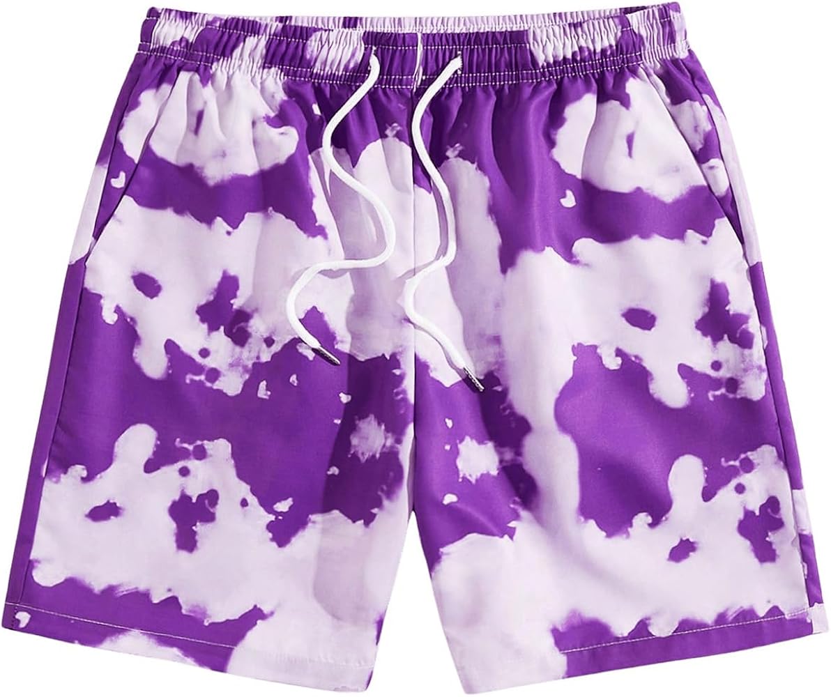 OYOANGLE Men's Graphic Print Drawstring Elastic Waist Shorts Casual Tie Dye Running Athletic Sport Shorts