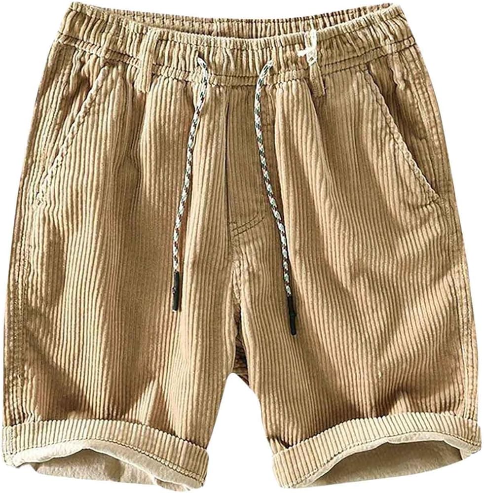 Shorts for Men Casual Summer,Men's Corduroy Shorts Casual Elastic Waist Drawstring Lightweight Summer Beach Shorts