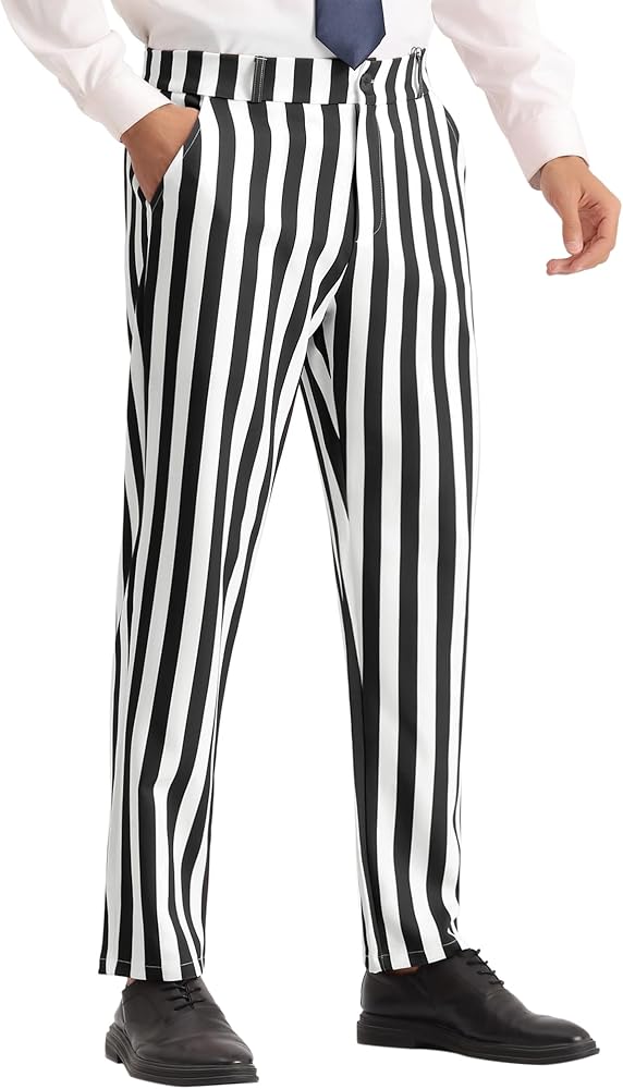 Lars Amadeus Striped Dress Pants for Men's Straight Leg Color Block Business Trousers