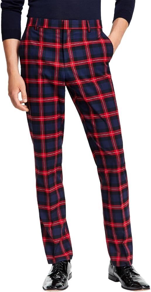 Tommy Hilfiger Mens Tate Plaid Performance Dress Pants Navy 32/32