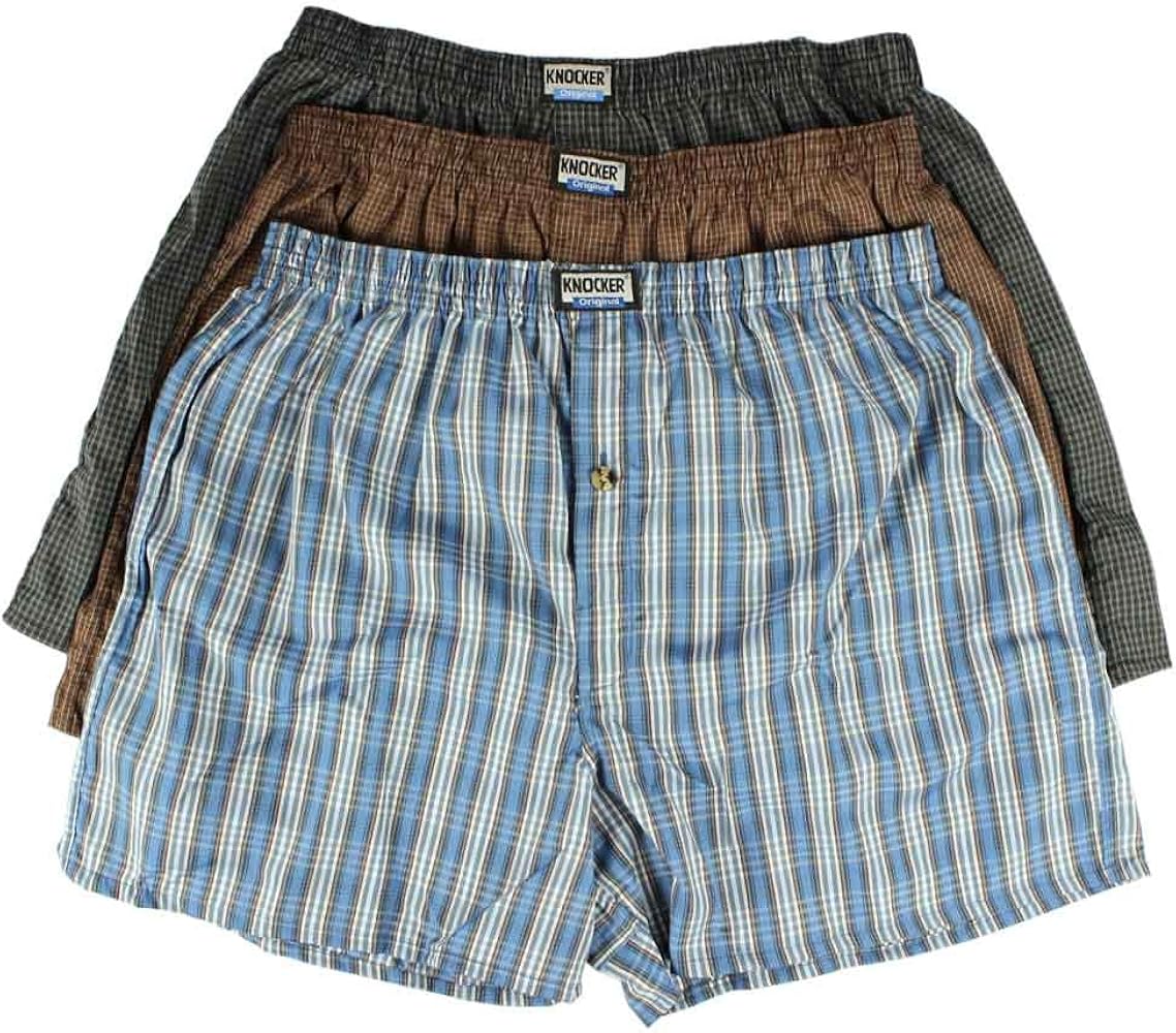 Knocker 3 Pair Men's Boxers Assorted Plaid Small or 2X Large (2X-Large)