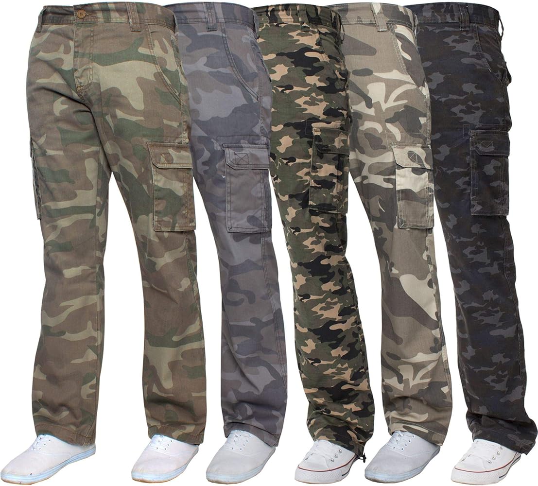 Kruze Mens Combat Cargo Trousers Camouflage Green Camo Summer Pants All Waist (32W / 32L, Grey)