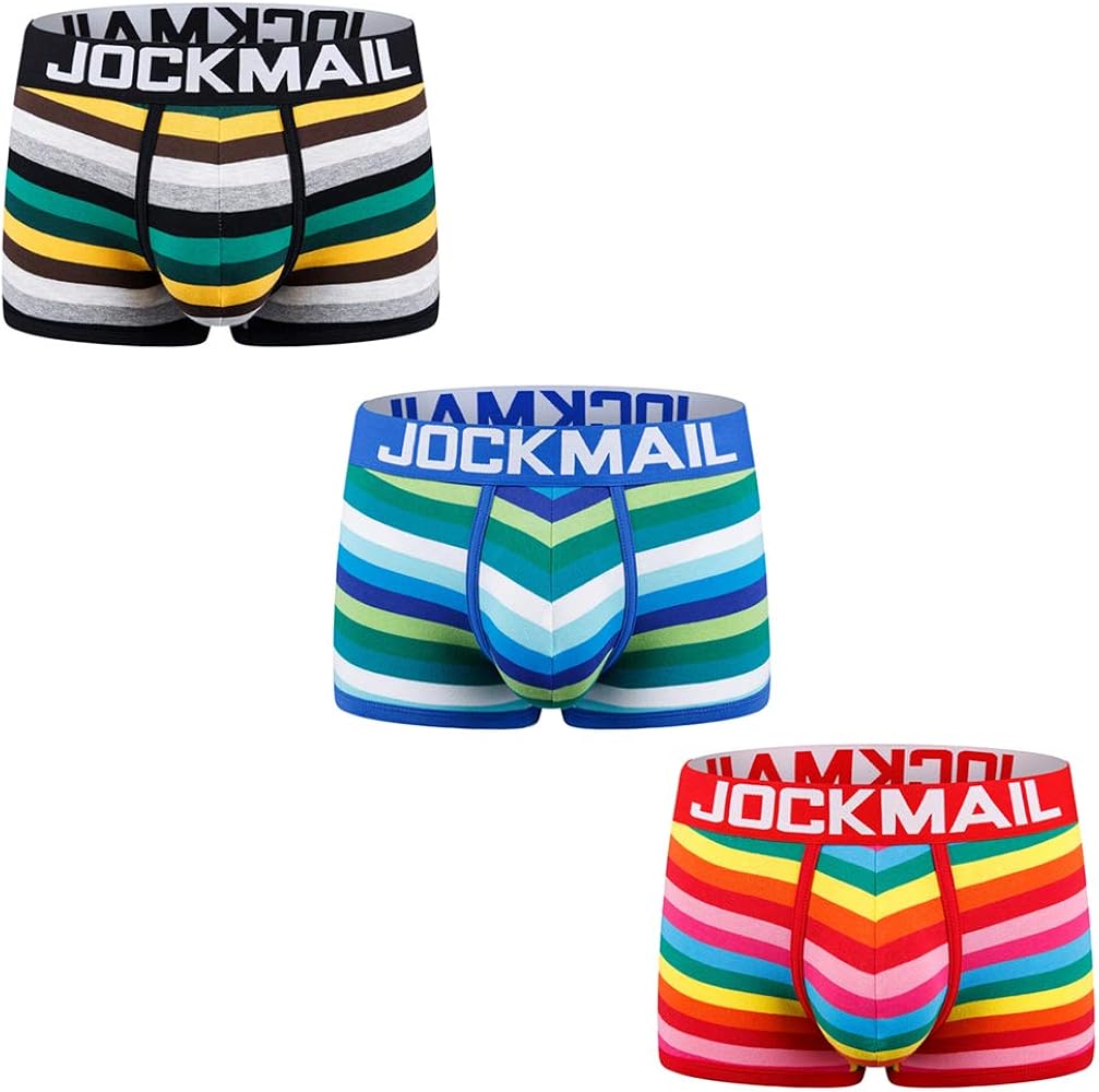 JOCKMAIL 3PCS/Pack Men Briefs Underwear Cotton Mens Rainbow Stripe Underwear Boxer Comfortable Underpants