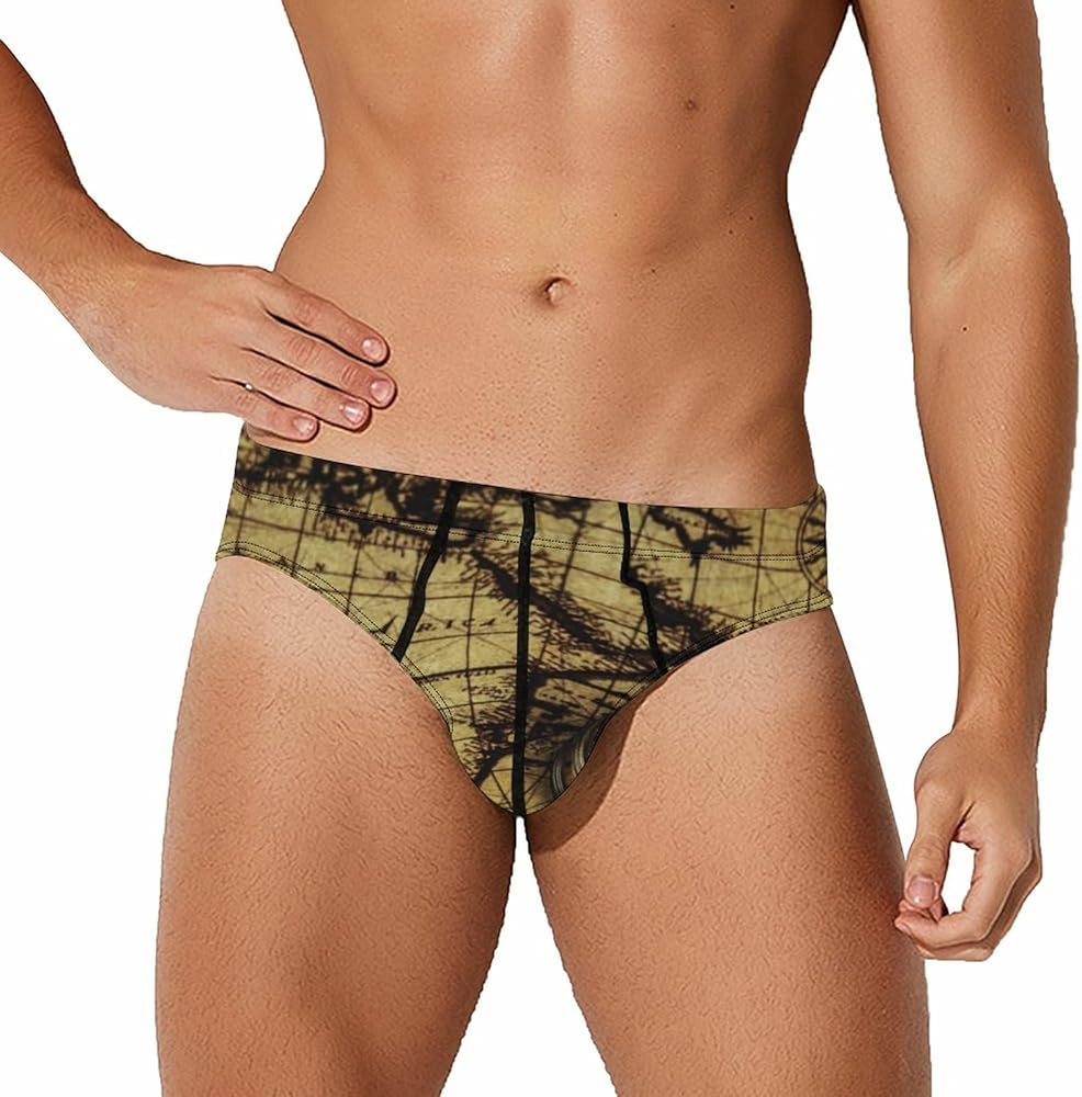 Retro Globe Map Compass Men's Underwear Soft Lightweight Low Rise Briefs Stretch Trunks