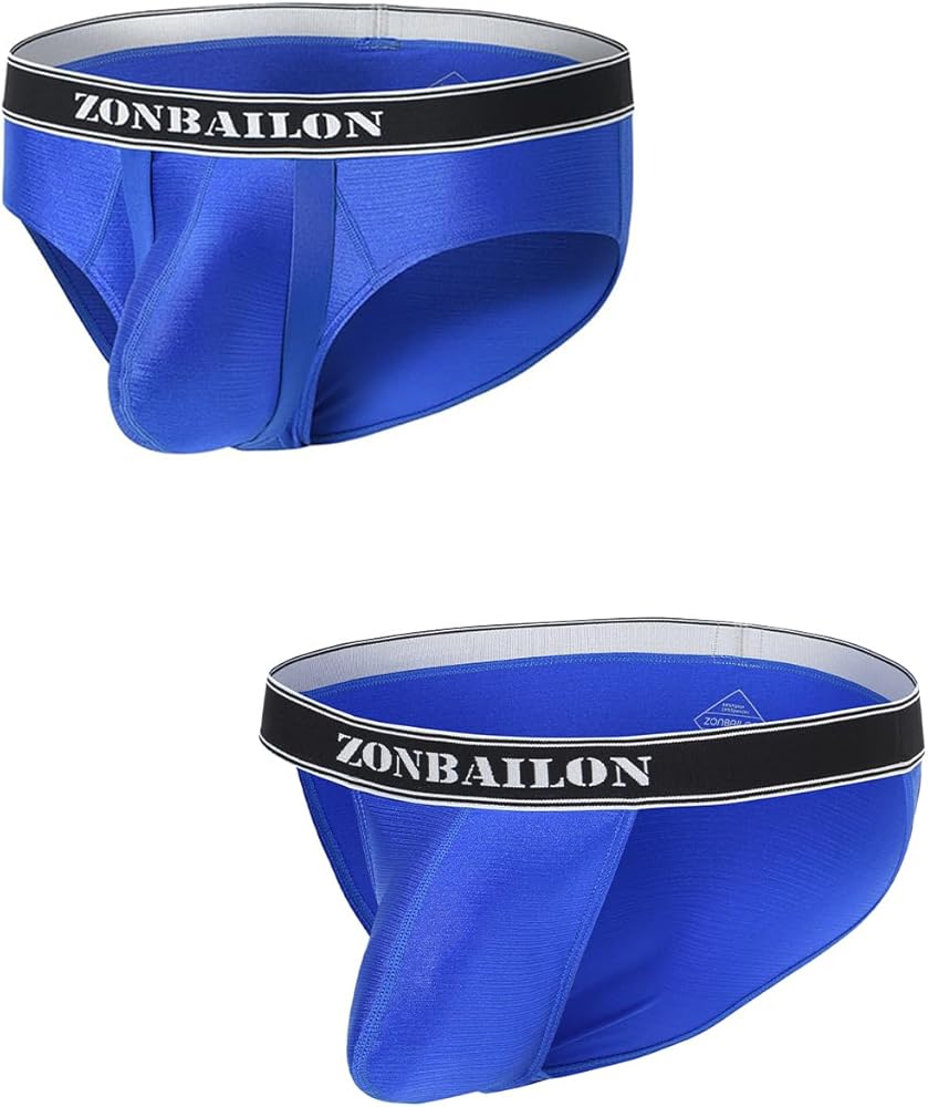 Men's 2 Piece Bulge Enhancing Briefs Ice Silk Underwear 2 Sets Blue L