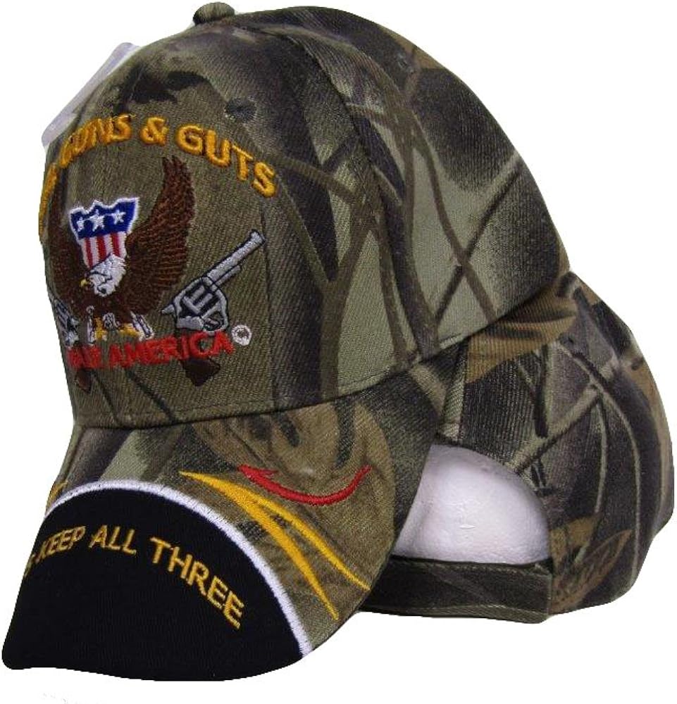 God Guns and Guts Lets Keep All Three Made America Camo Black Bill Ball Cap Hat