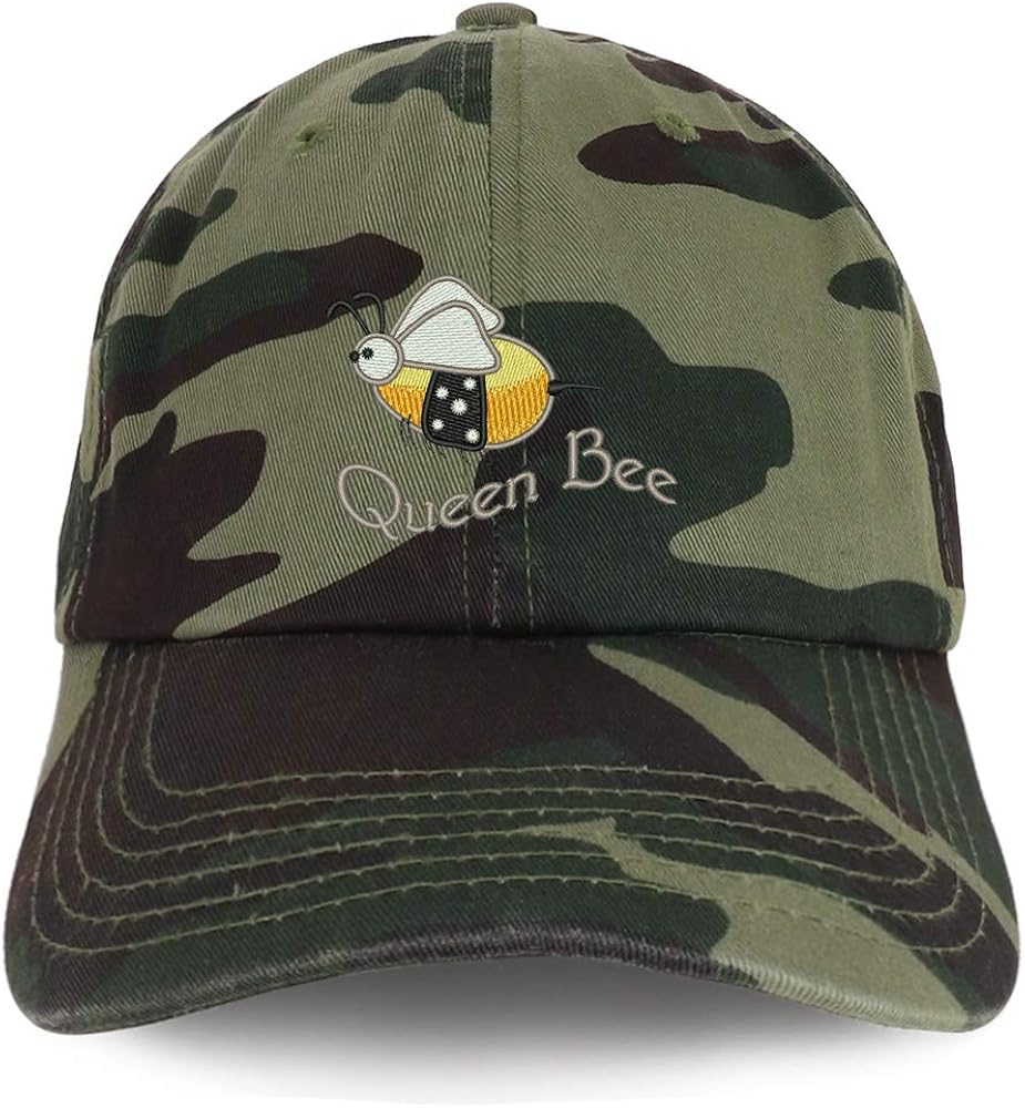 Trendy Apparel Shop Queen Bee Text Logo Embroidered Soft Crown 100% Brushed Cotton Cap