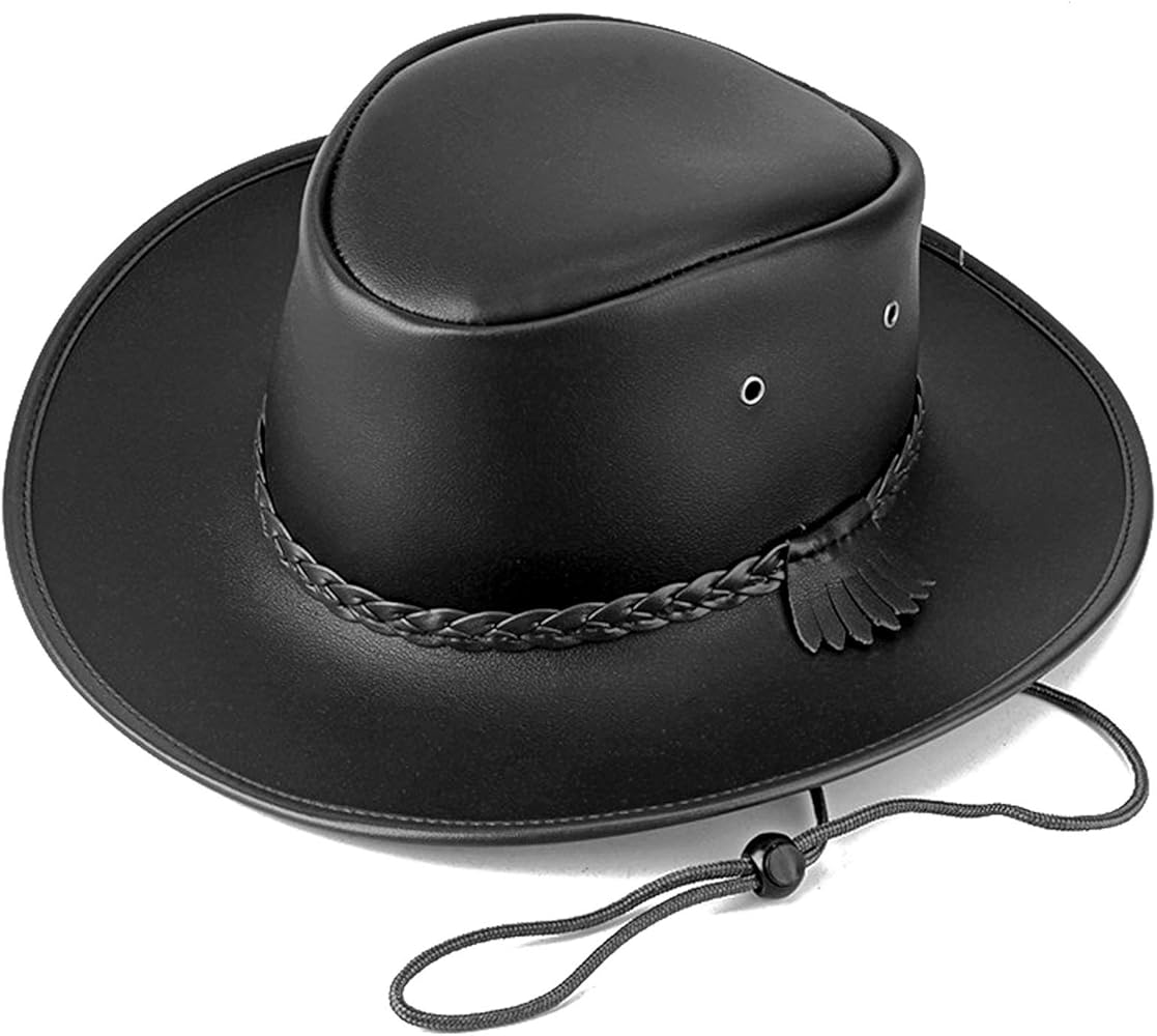 Cowboy Hats for Men and Women, Western Leather Outback Wide Brim Rain Cap