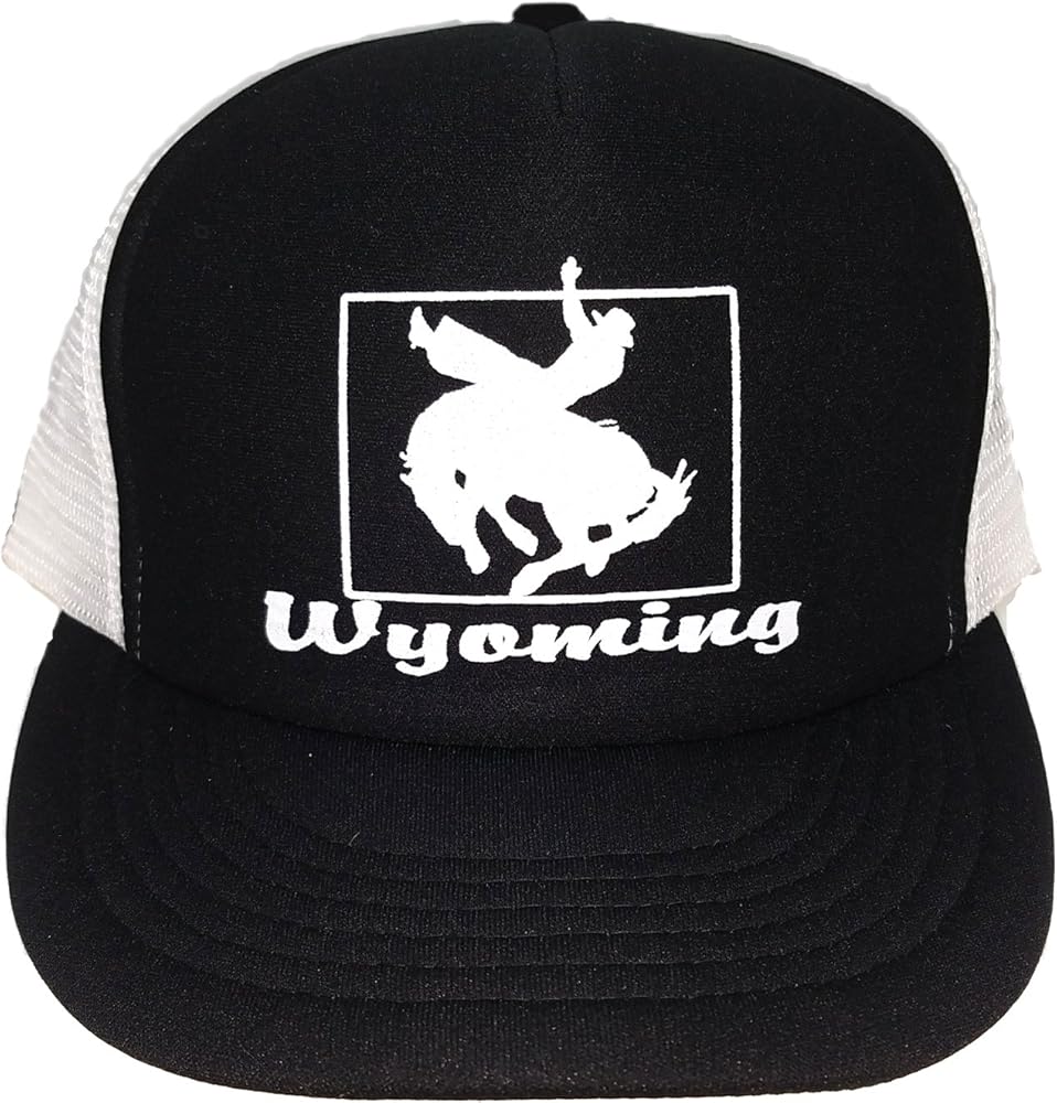 Black Wyoming Cowboy Western Mesh Trucker Hat Cap Snapback Rodeo