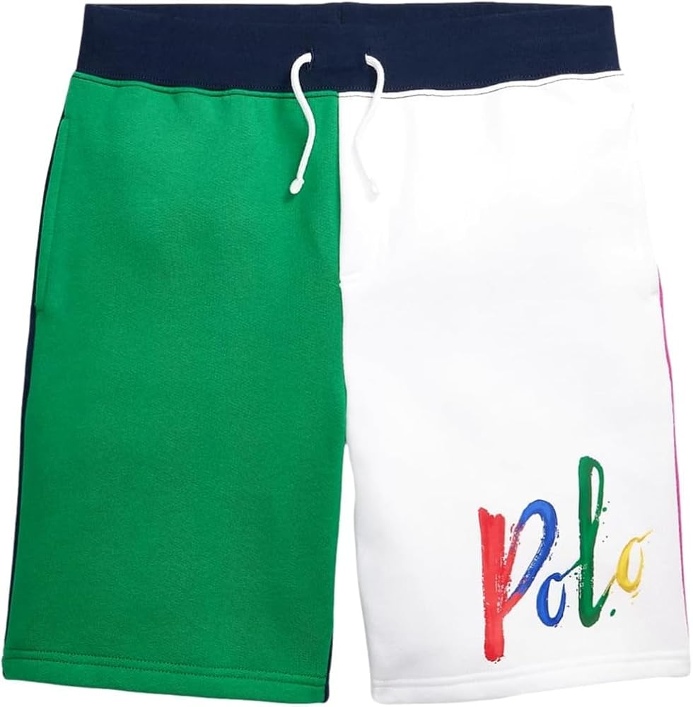 POLO RALPH LAUREN Men's Drawstring Waist Pony Fleece Shorts (Four Colorblocks,M)