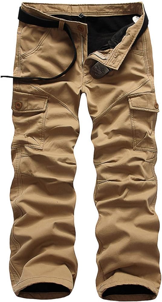 DONGD Winter Mens Cargo Pants Relaxed Fit Fleece Lined Work Pant