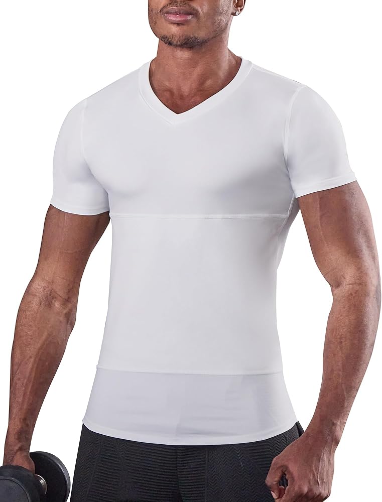 Gynecomastia Undershirt V-Neck Chest Compression Shirt for Men Slimming Undershirt Body Shaper Shapewear