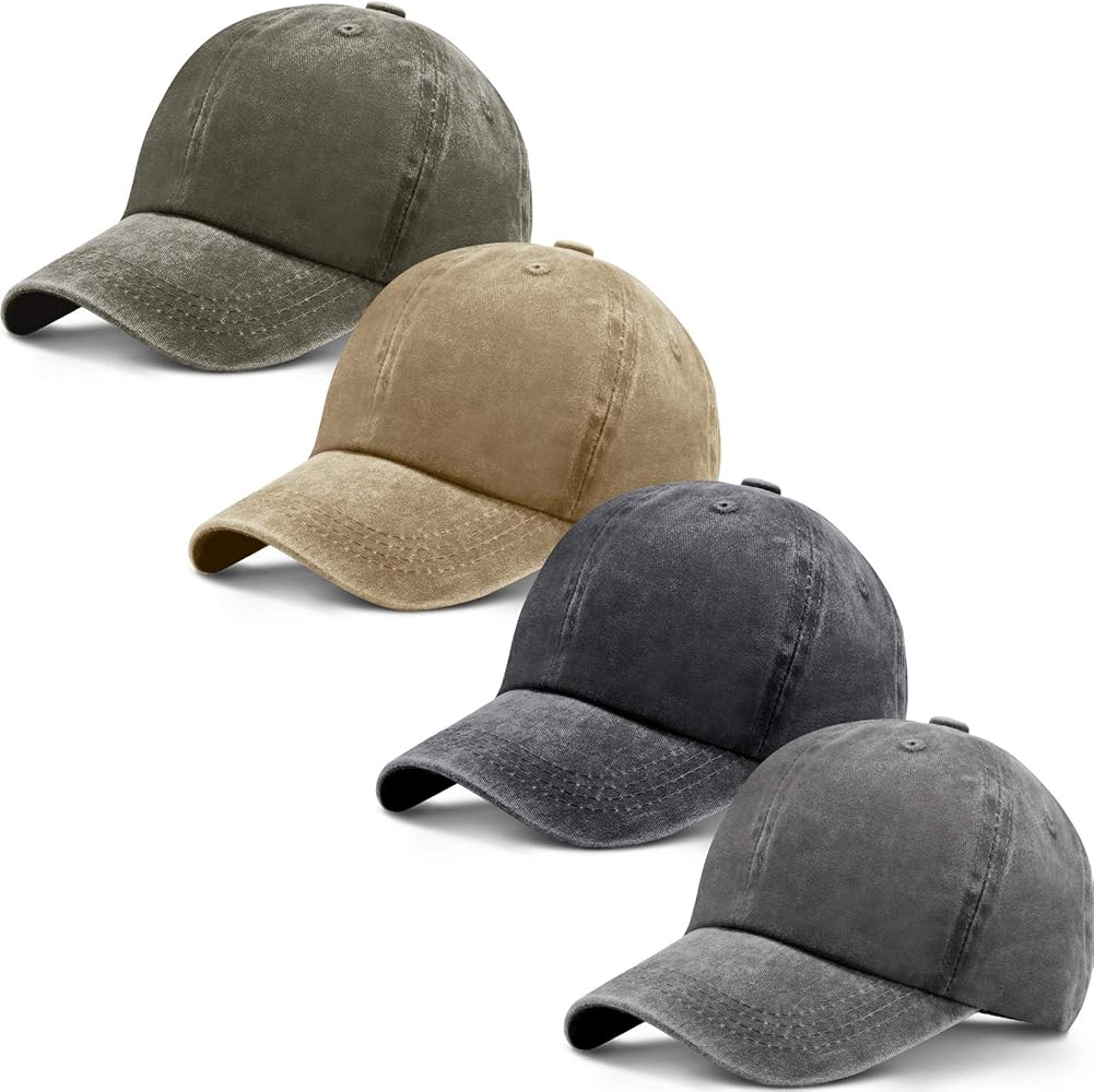 4 Pieces Washed Cotton Baseball Cap Adjustable Twill Plain Hat Unisex Baseball Cap Vintage Dad Hat