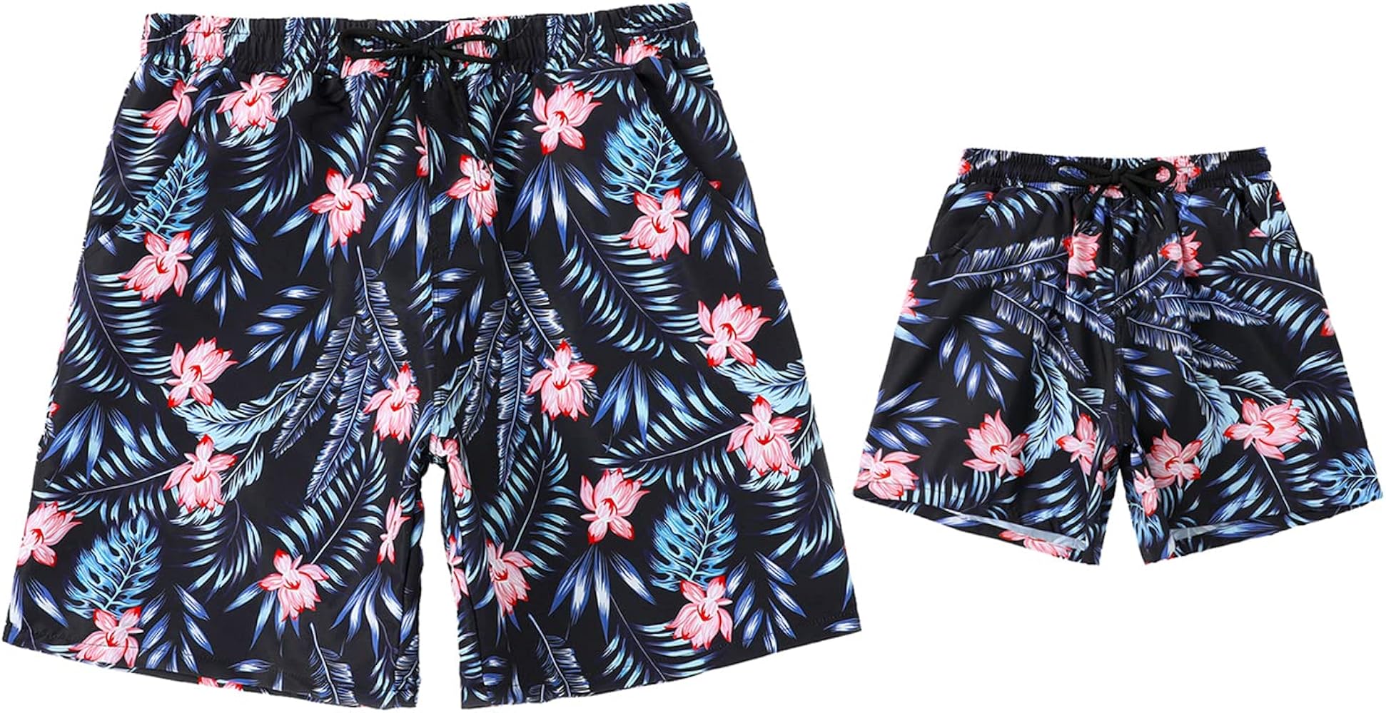 OMZIN Father and Son Swim Trunks Drawstring Elastic Waist Beach Shorts with Pockets