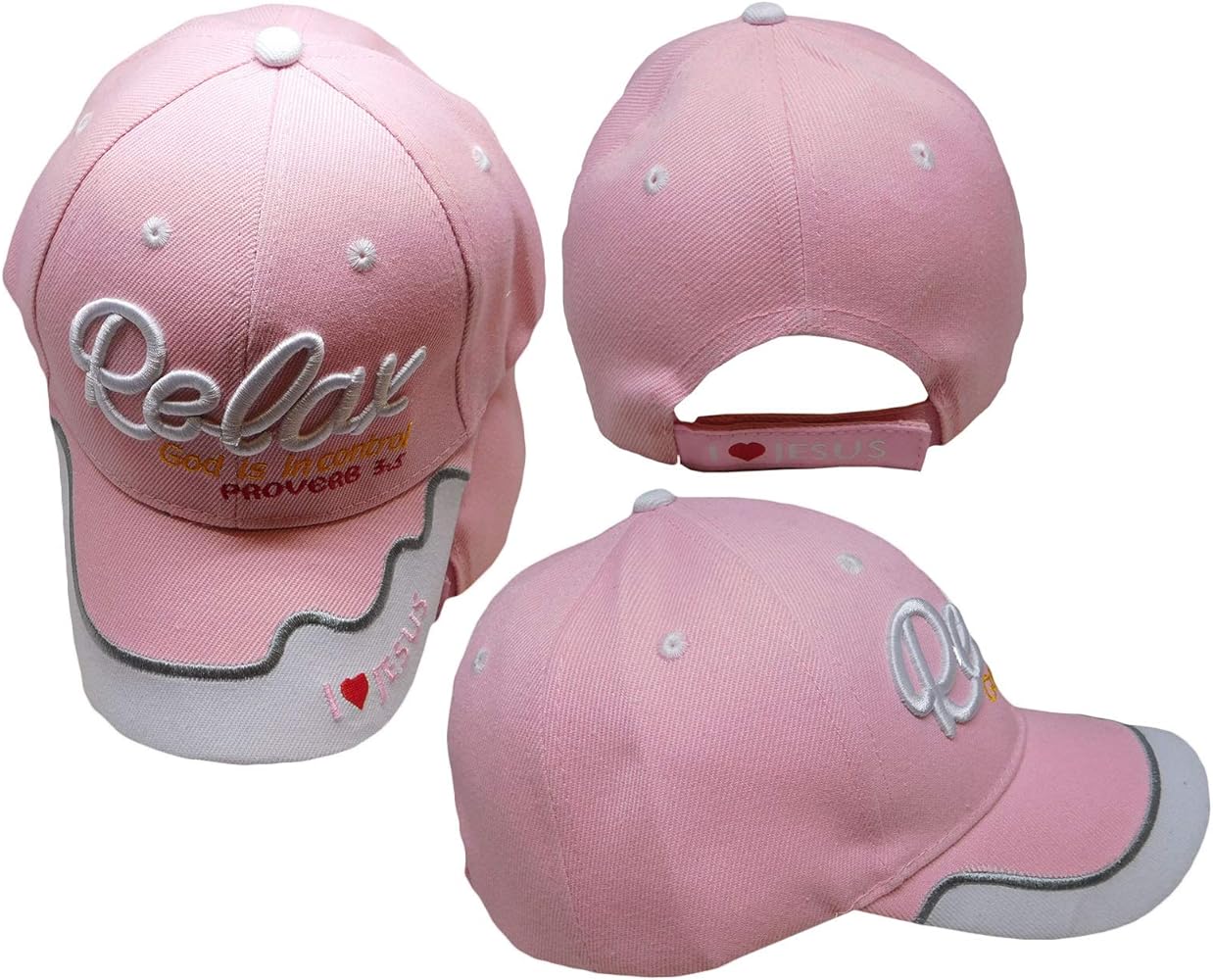 Relax God is in Control Proverbs 3:5 I Love Jesus Pink Embroidered Hat Cap