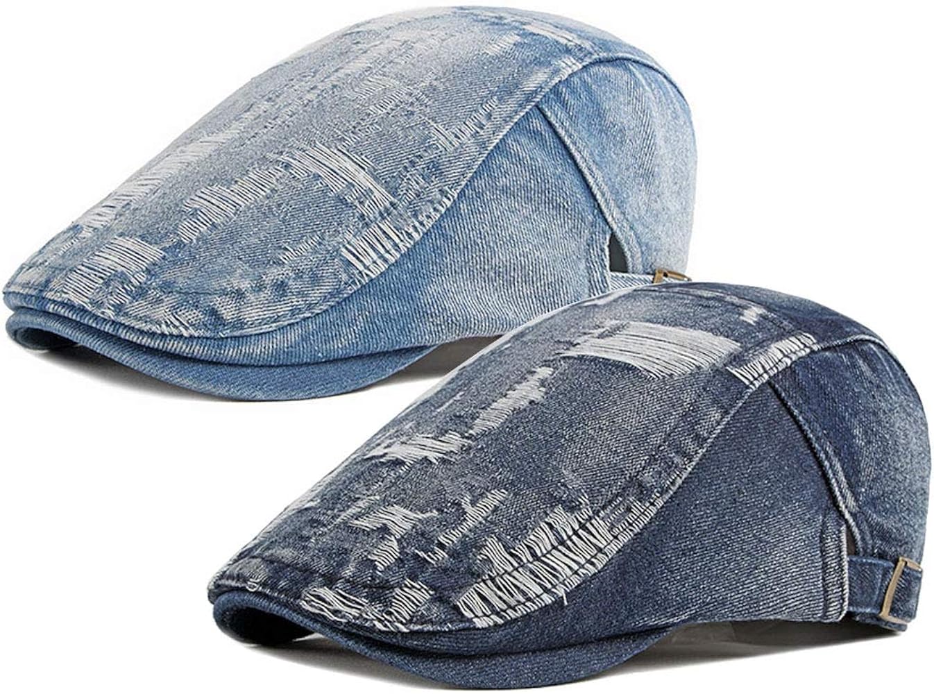 Men's Denim Cotton Newsboy Flat Cap Ivy Cabbie Hat Driving Cap