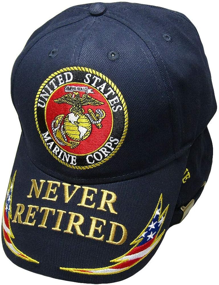 MWS Never Retired Always A Marine Semper Fi Navy Blue Embroidered Cap Hat Beautiful Vibrant Colors with Adjustable Strap Unisex