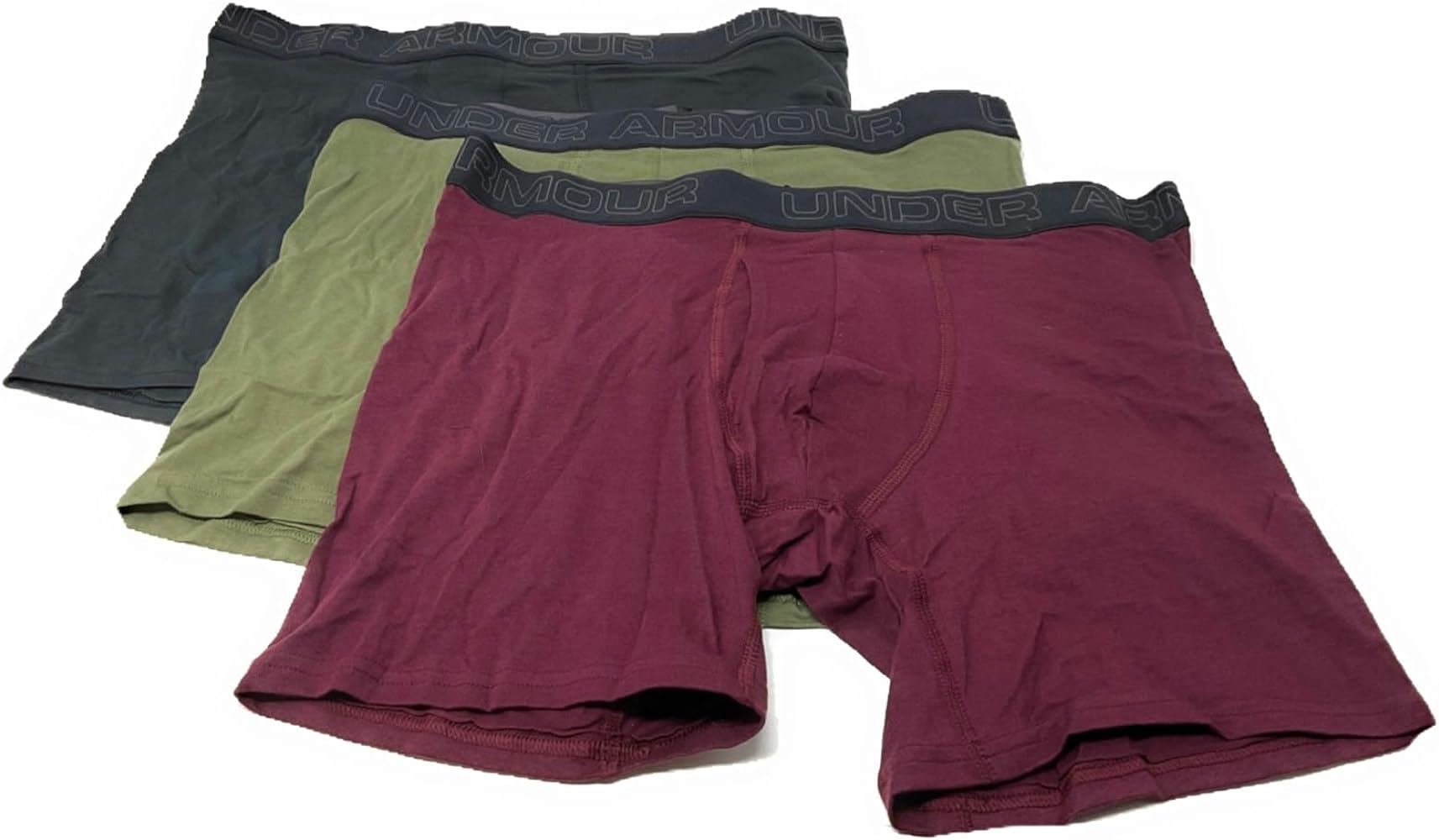 Under Armour Men's Charged Cotton Stretch 6” Boxerjock – 3-Pack (as1, alpha, x_l, regular, regular, Maroon/Dark Olive/Black 602)