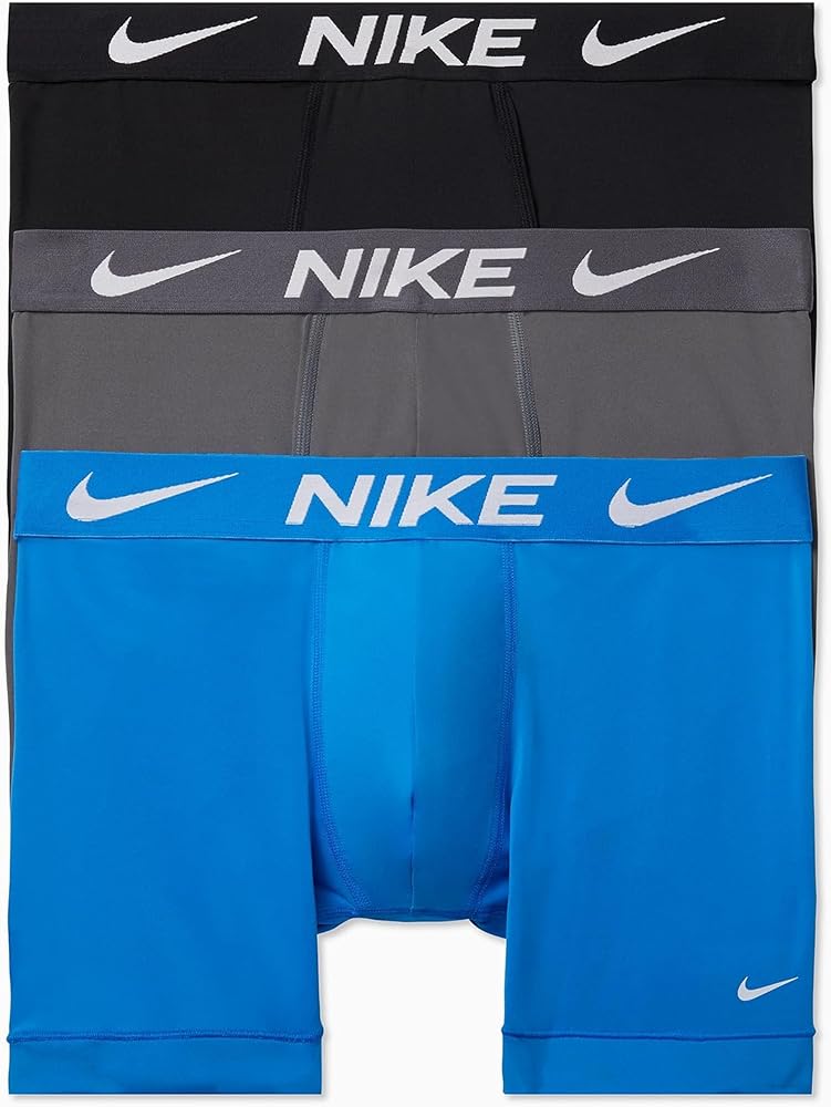 Nike Men's 3-Pack Dri-Fit Essential Micro Boxer Briefs (US, Alpha, Large, Regular, Regular, Photo Blue/Dark Grey/Black)