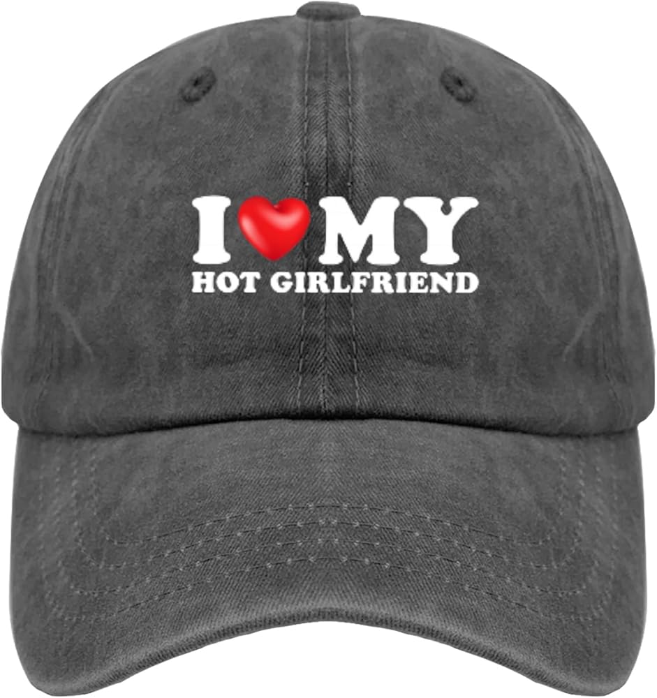 I Love My Hot Girlfriend Trucker Hat Vintage Hat Pigment Black Sun Hat Men Gifts for Him Running Hat