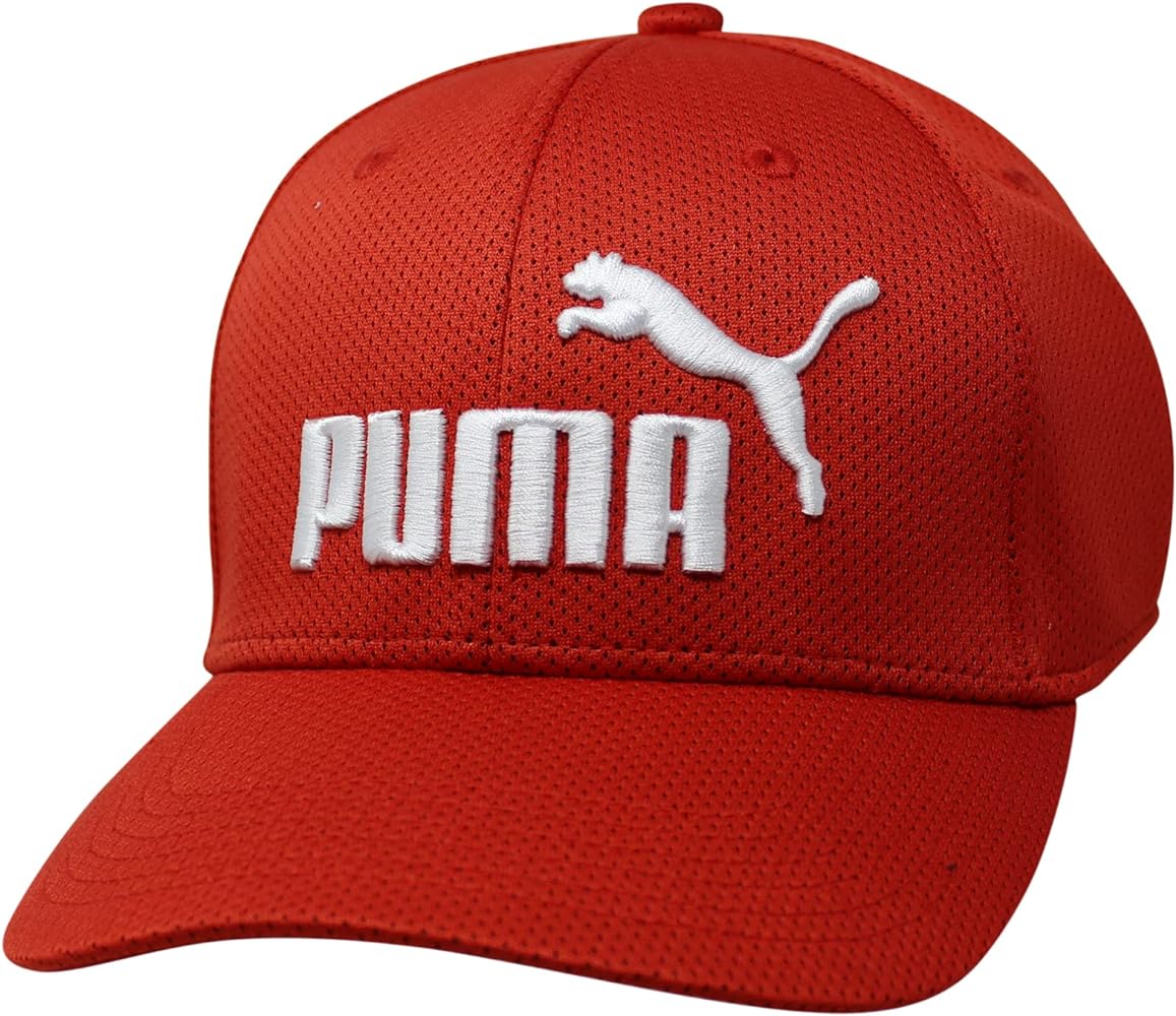 PUMA Evercat Luke Stretch Fit Cap, Red/White, Small-Medium US