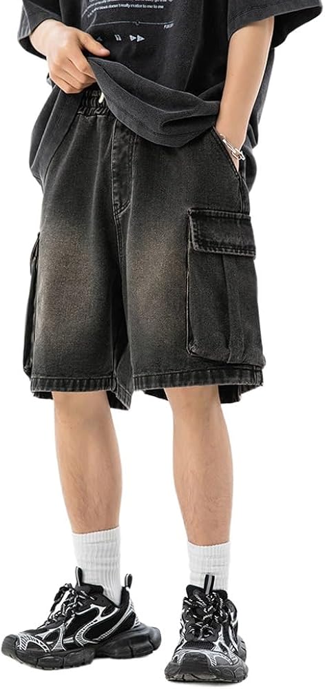 Baggy Cargo Jorts for Men 2024 Summer Regular Fit Drawstring Wide Leg Jeans Casual Hip Hop Denim Shorts Y2k